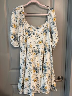 American Eagle Outfitters White Mini Dress with Yellow and Blue Floral Print